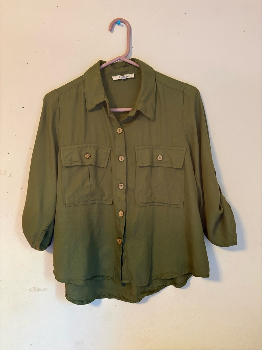 Blush Olive Green Button-Down Utility Shirt